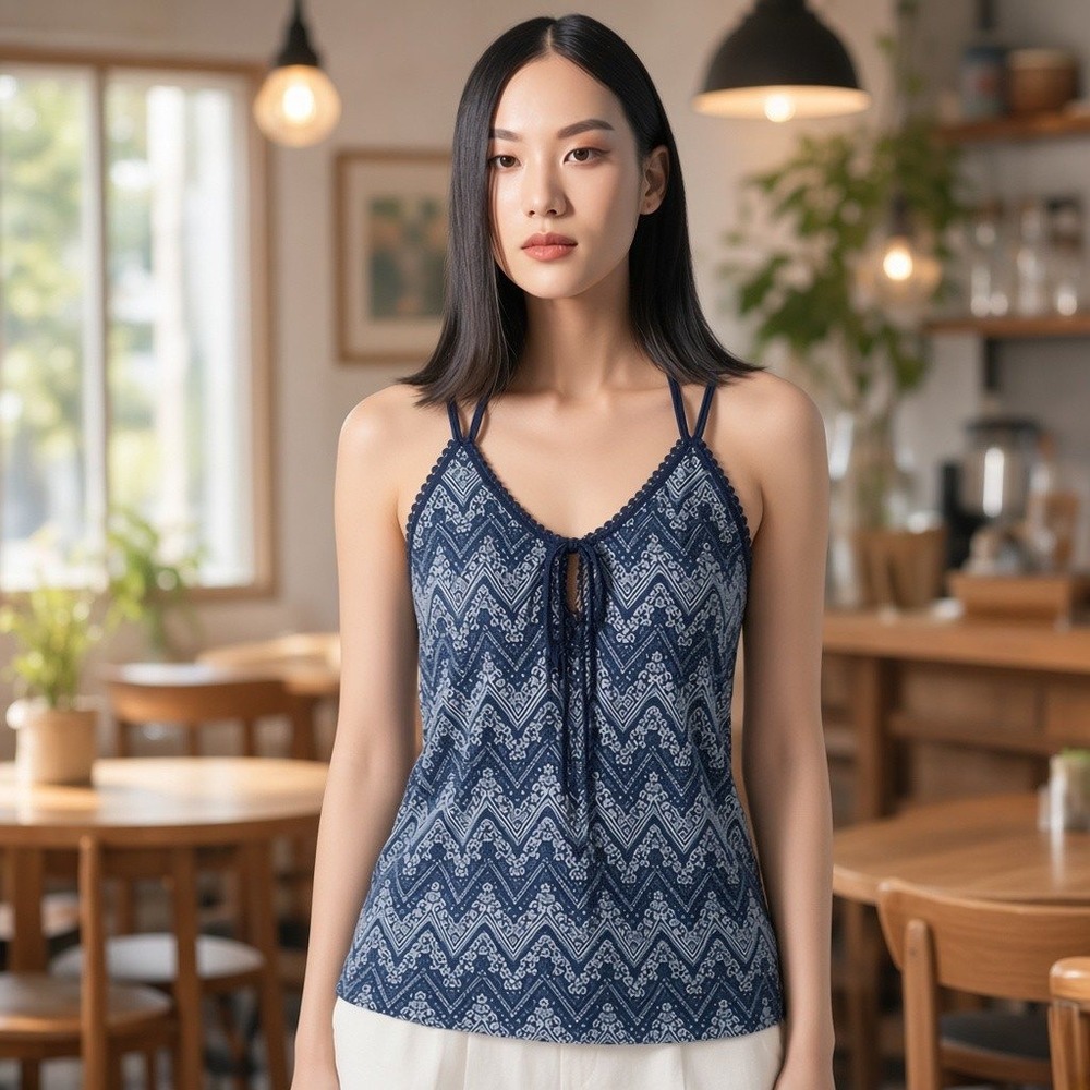 Bodyflirt Cami Top Women Small Blue Geometric Chevron Boho Festival Sleeveless